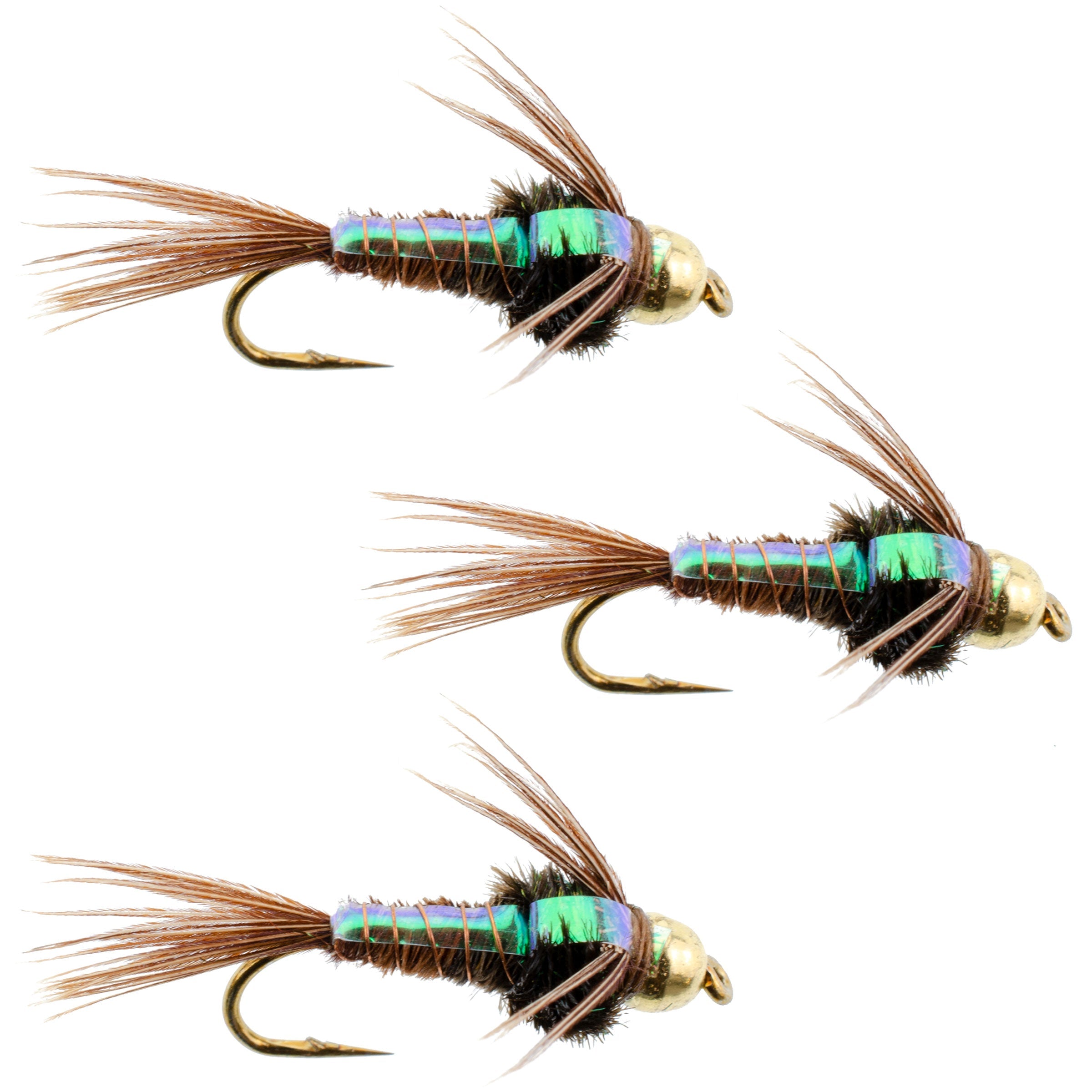 3 Pack Bead Head Flashback Pheasant Tail Nymph Fly Fishing Flies Hook ...