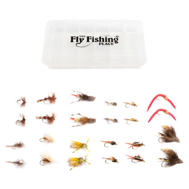 Trout Flies Assortment - 24 Flies for Trout Fly Fishing with Fly Box - Essential Dry and Wet Fly Selection for All Trout Fly Fishing