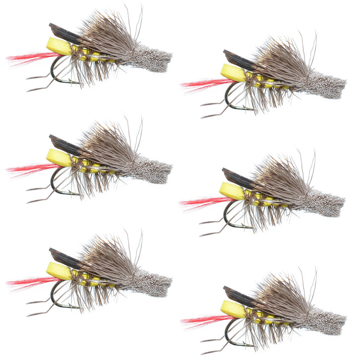 Dave's Hopper Yellow Foam Body Grasshopper Fly - 6 Flies Hook Size 10