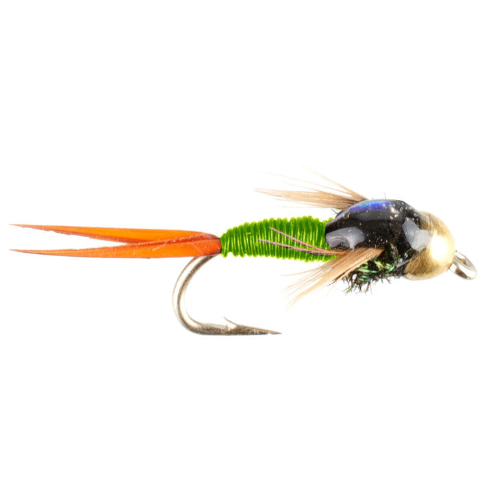 Tungsten Bead Head Chartreuse Copper John Nymph Fly Fishing Flies - Set of 6 Flies Hook Size 14