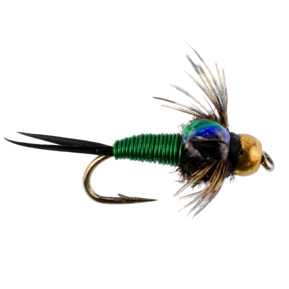 Bead Head Green Copper John Nymph Fly Fishing Flies - 1 Dozen Flies Hook Size 16