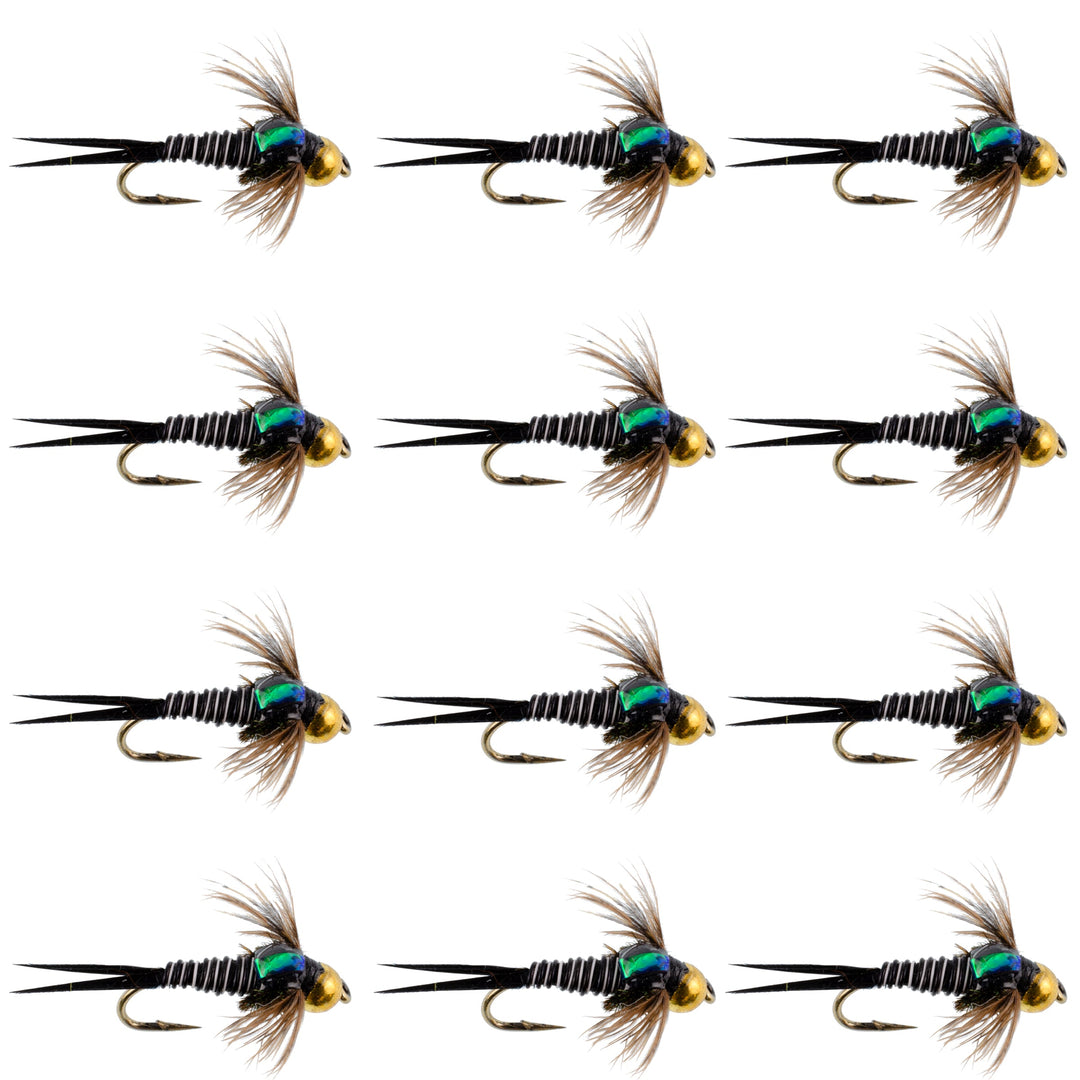 Bead Head Zebra Copper John Nymph Fly Fishing Flies - 1 Dozen Flies Hook Size 12