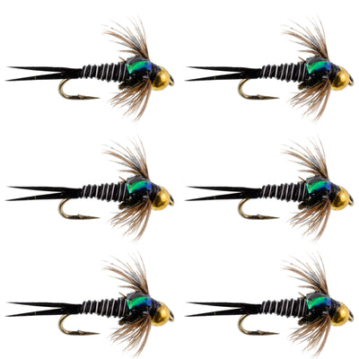 Bead Head Zebra Copper John Nymph Fly Fishing Flies - Set of 6 Flies Hook Size 12