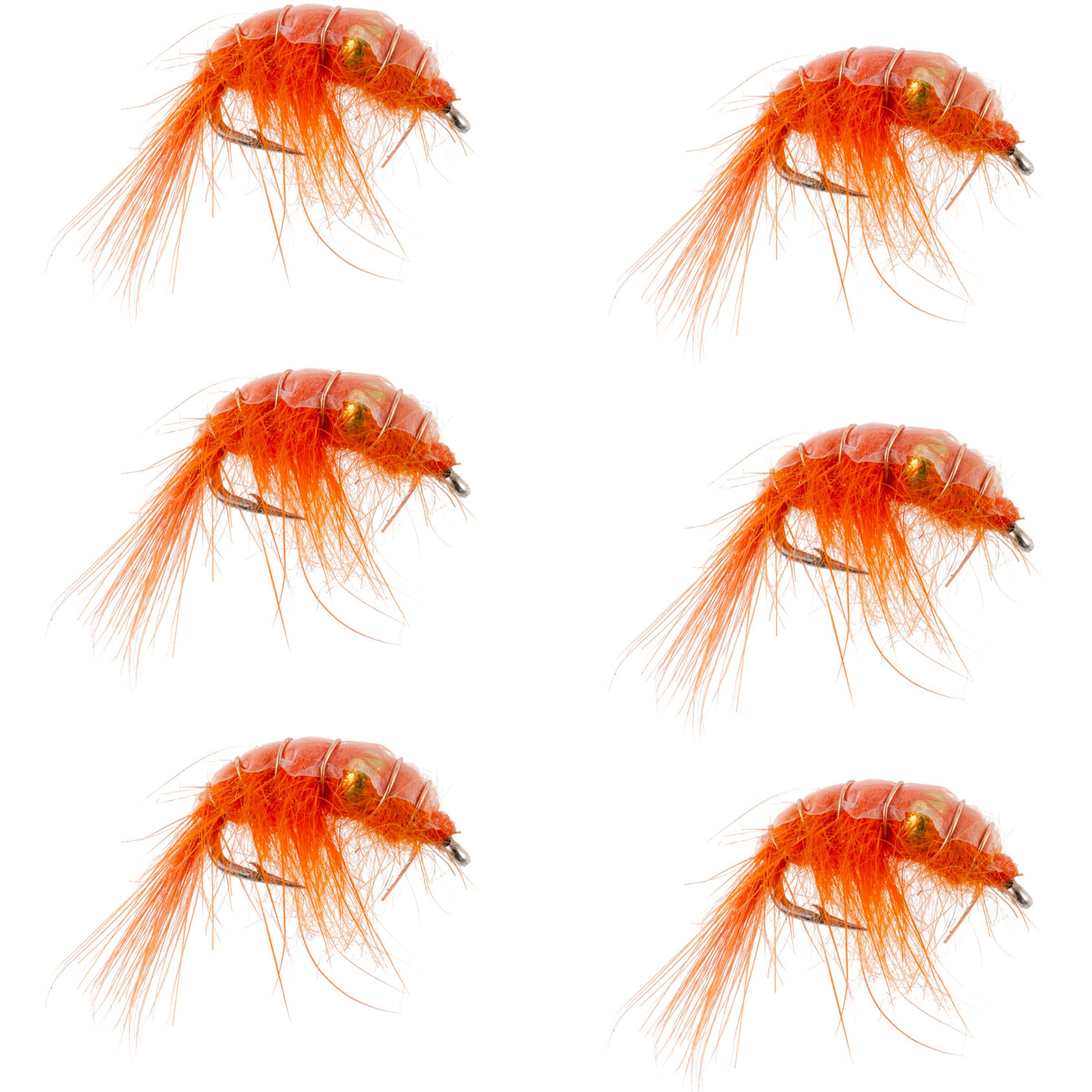 Orange Beaded Shrimp Scud Pattern - 6 Flies - Size 12 - Tailwater Lake Fly Fishing Nymph Flies