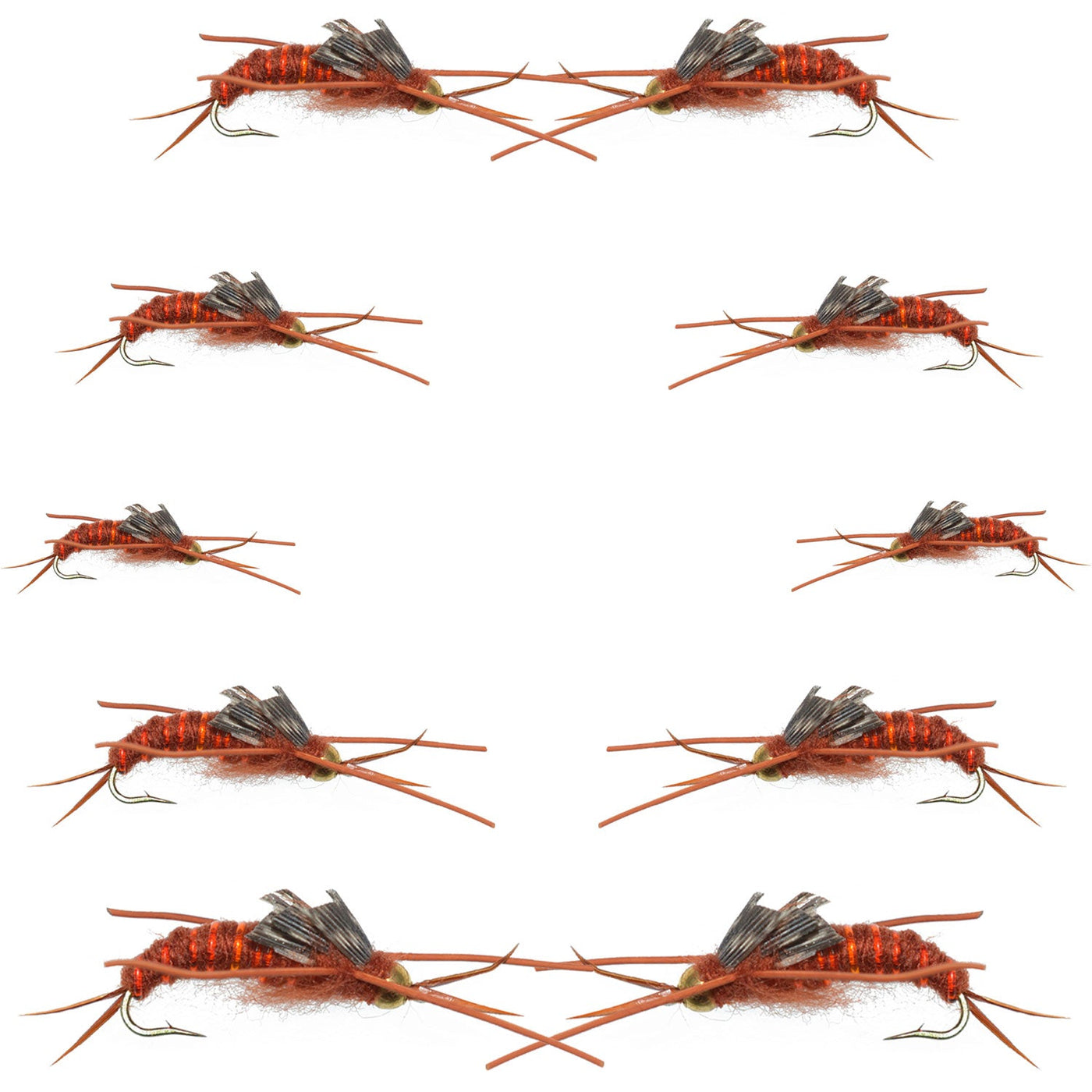 Basics Collection - Kaufmann's Brown Stonefly Nymph Assortment 10 Bead Head Rubber Legs Wet Flies - Hook Sizes 6, 8, 10, and 12