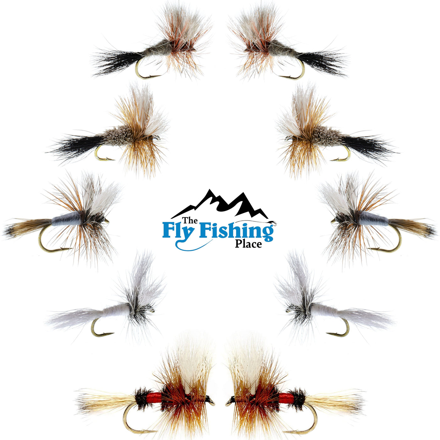 Basics Collection - Wulff Dry Fly Assortment - 10 Dry Fishing Flies - 5 Patterns - Hook Sizes 10, 12, 14