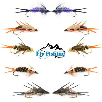 Basics Collection - Double Bead Head Nymph Assortment - 10 Wet Flies - 5 Patterns - Hook Size 10