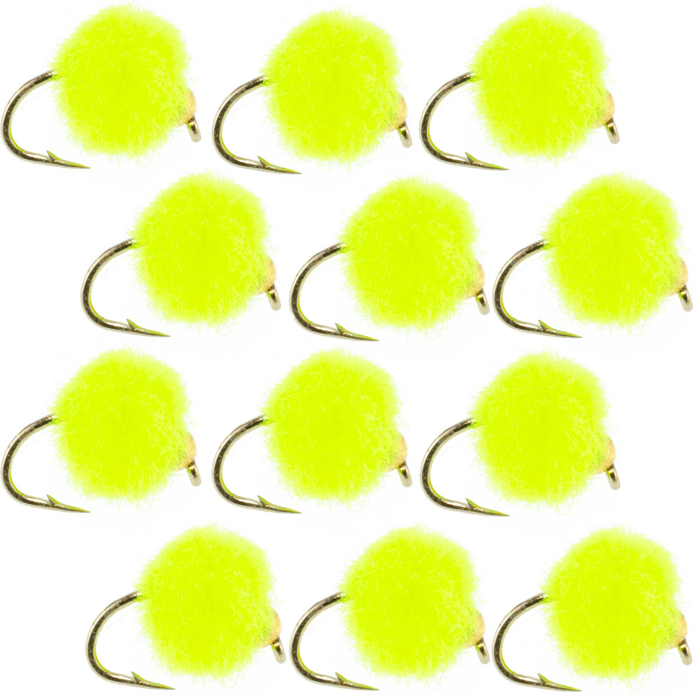 Bead Head Hot Chartreuse Egg Fly Fishing Flies - 1 Dozen Flies Hook Size 16