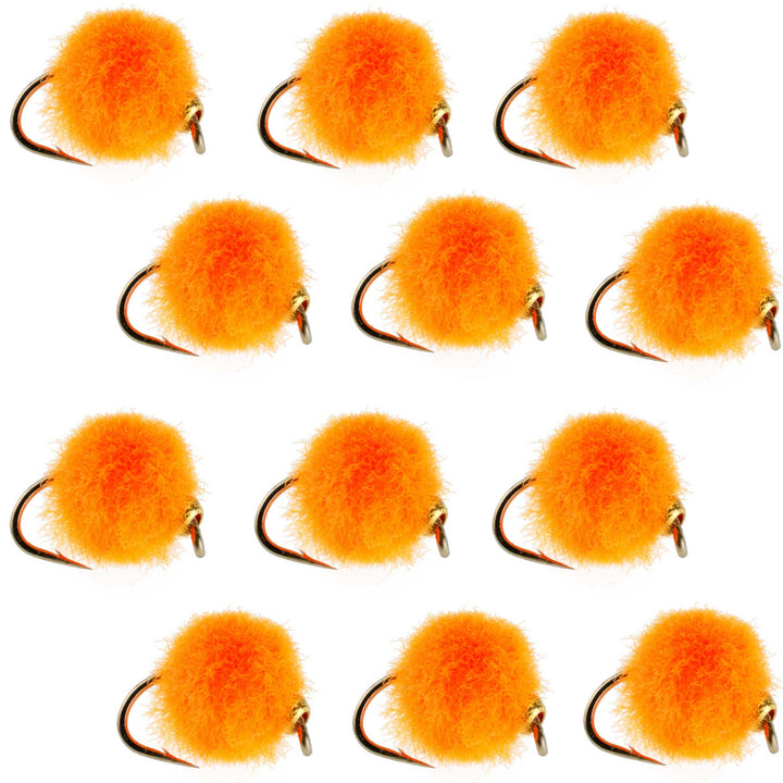 Bead Head Hot Orange Egg Fly Fishing Flies - 1 Dozen Flies Hook Size 16