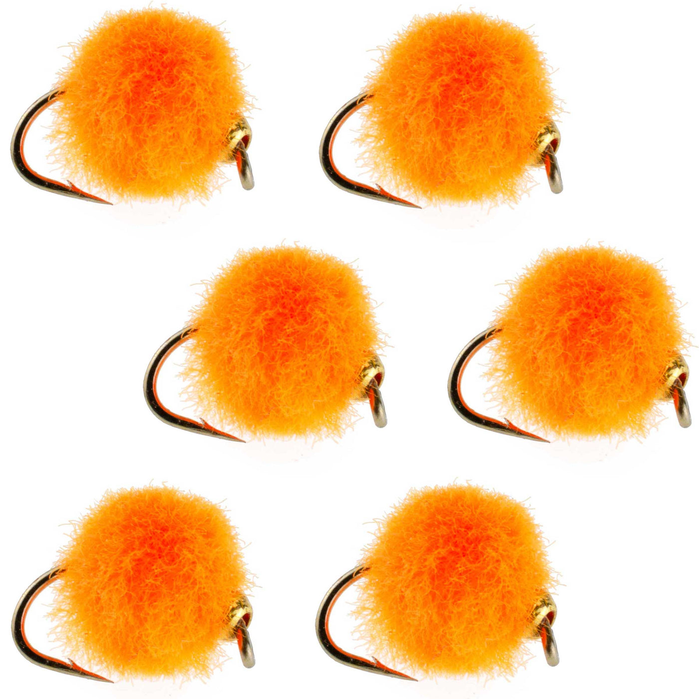 Bead Head Hot Orange Egg Fly Fishing Flies - 6 Flies Hook Size 16