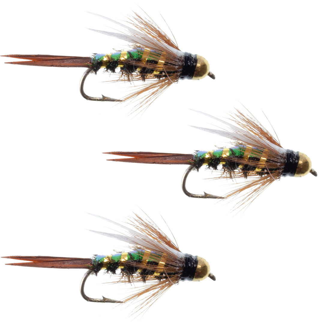 3 Pack Flash Back Bead Head Prince Nymph Fly Fishing Flies - Hook Size 12