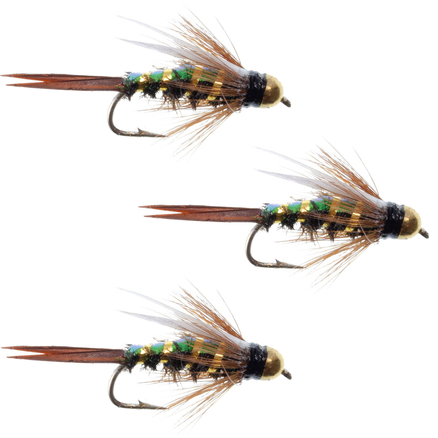 3 Pack Flash Back Tungsten Bead Head Prince Nymph Fly Fishing Flies - Hook Size 10