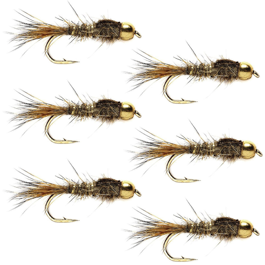 Tungsten Bead Head Gold Ribbed Hare's Ear Trout Fly - Nymph Wet Fly - 6 Flies Hook Size 16