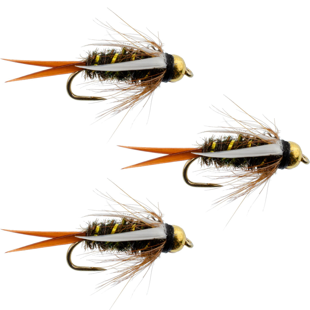 3 Pack Barbless Bead Head Prince Nymph Fly Fishing Flies - Hook Size 14