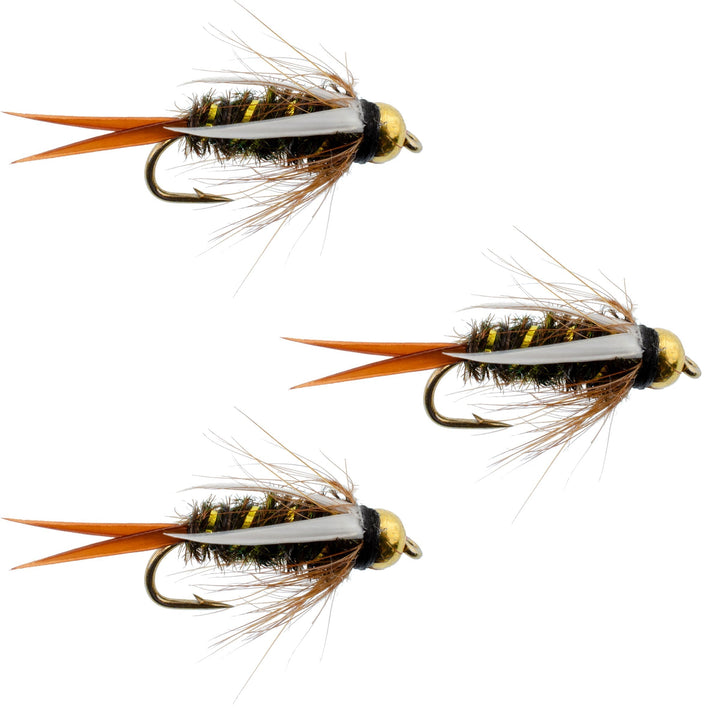 3 Pack Tungsten Bead Head Prince Nymph Fly Fishing Flies - Hook Size 14