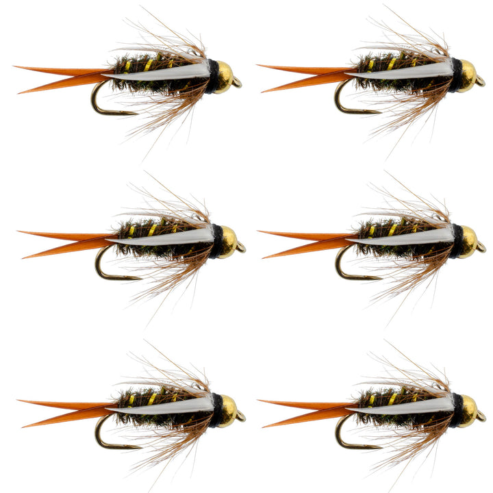 Barbless Bead Head Prince Nymph Fly Fishing Flies - Set of 6 Flies Hook Size 12