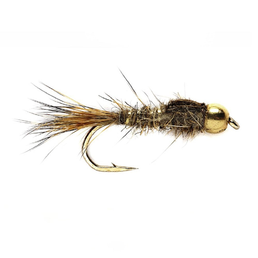 Tungsten Bead Head Gold Ribbed Hares Ear Nymph 1 Dozen Flies - Size 18