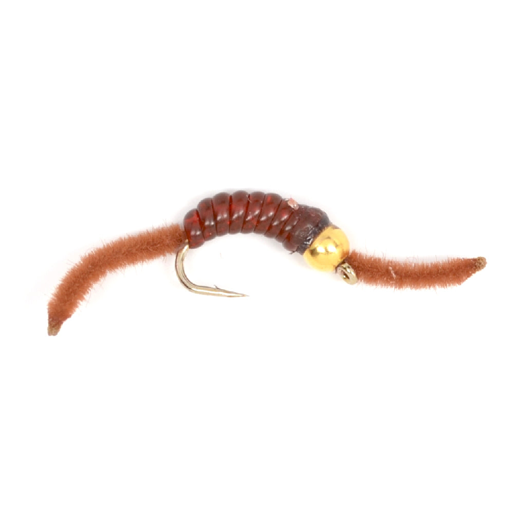 3 Pack San Juan Bead Head Power Worm Brown V-Rib - Hook Size 10