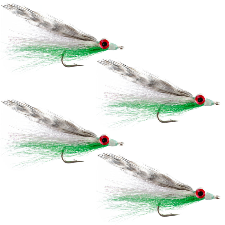 Clousers Clouceiver Deep Minnow Grizzly Green - Streamer Fly Fishing Flies - 4 Saltwater and Bass Flies - Hook Size 1/0