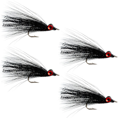 Clousers Deep Minnow Black - Streamer Fly Fishing Flies - 4 Saltwater and Bass Flies - Hook Size 1/0