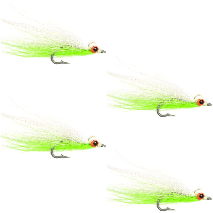 Clousers Deep Minnow Chartreuse White - Streamer Fly Fishing Flies - 4 Saltwater and Bass Flies - Hook Size 1/0