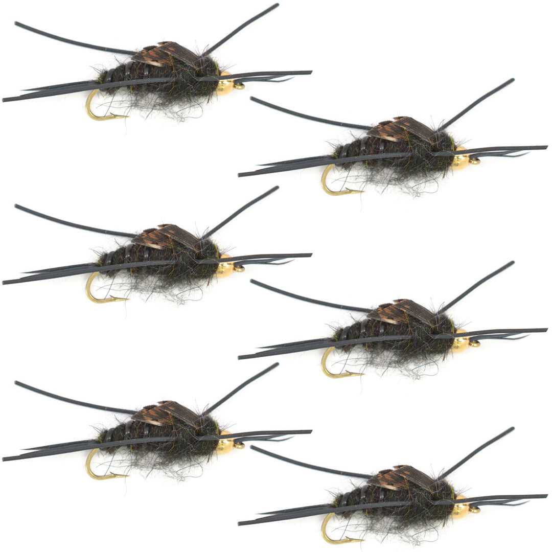 Tungsten Bead Kaufmann's Black Stone Fly with Rubber Legs - Stonefly Wet Fly - 6 Flies Hook Size 10