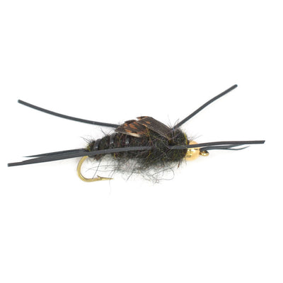 3 Pack Tungsten Bead Kaufmann's Black Stone Fly with Rubber Legs - Stonefly Wet Fly - Hook Size 10