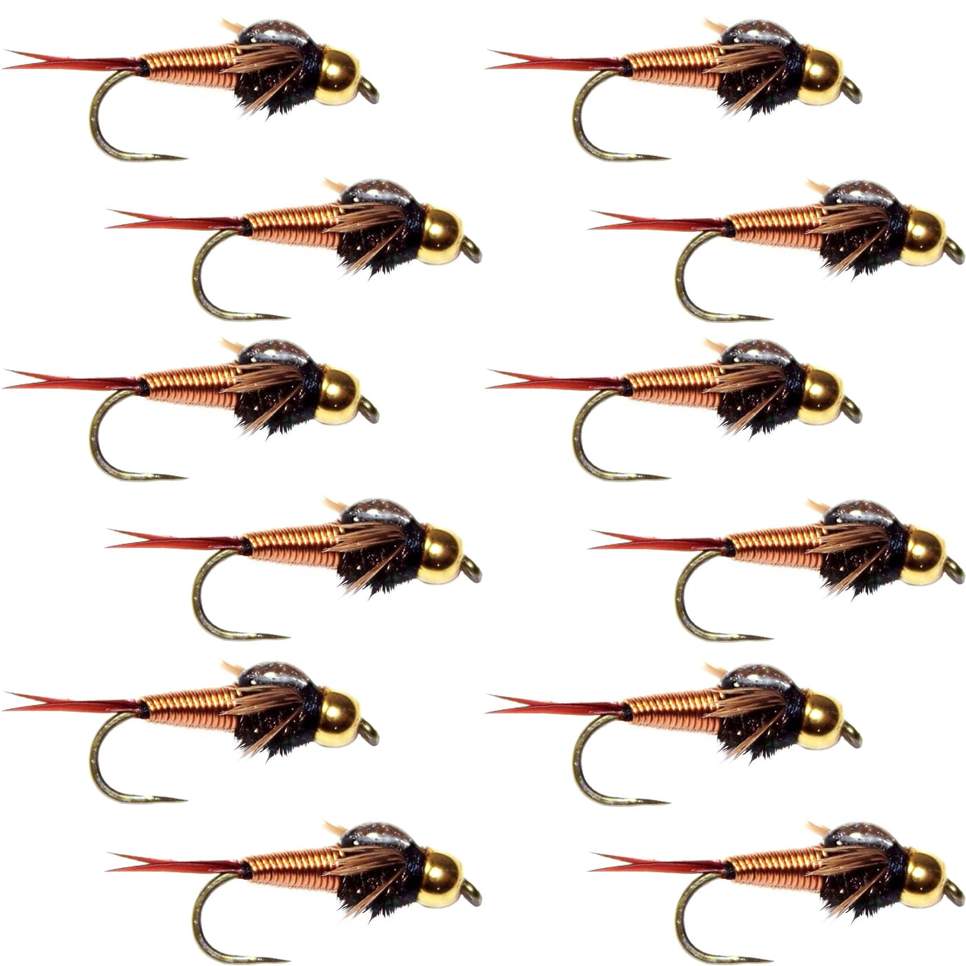 Barbless Bead Head Copper John Nymph Fly 1 Dozen  Fishing Flies -  Hook Size 10