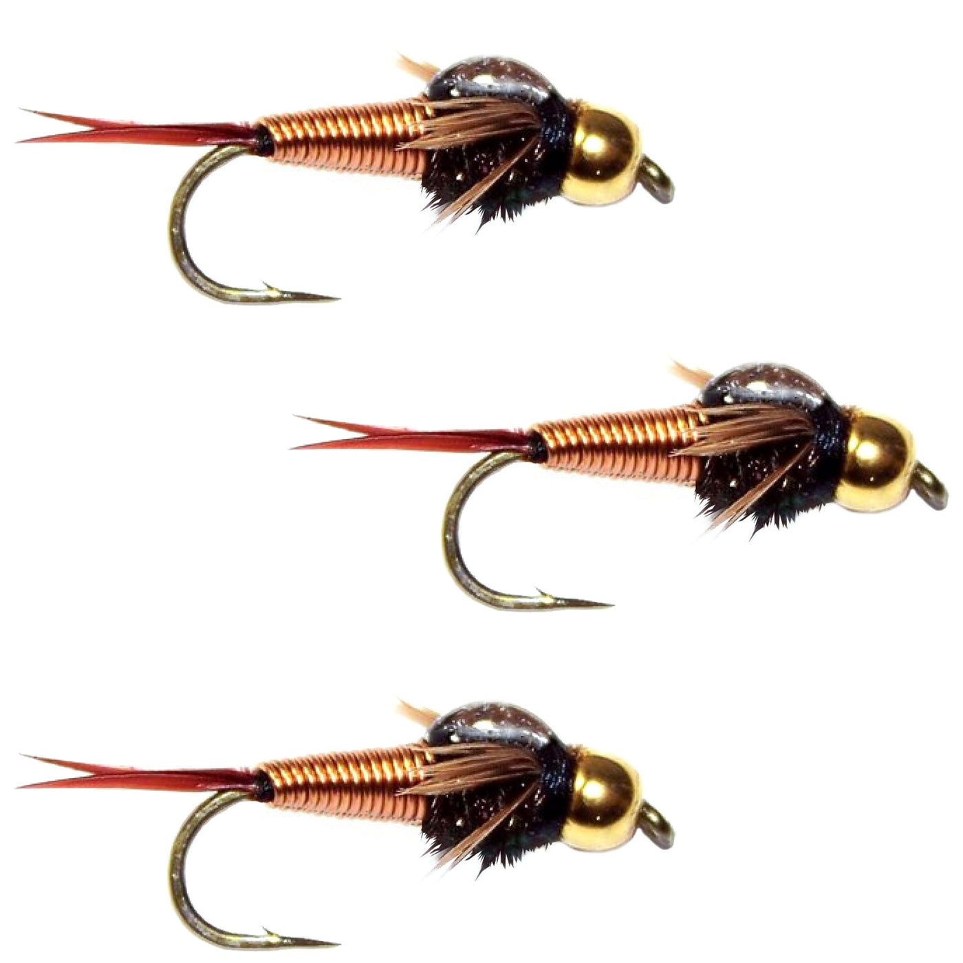 3 Pack Bead Head Copper John Nymph Fly Fishing Flies -  Hook Size 12