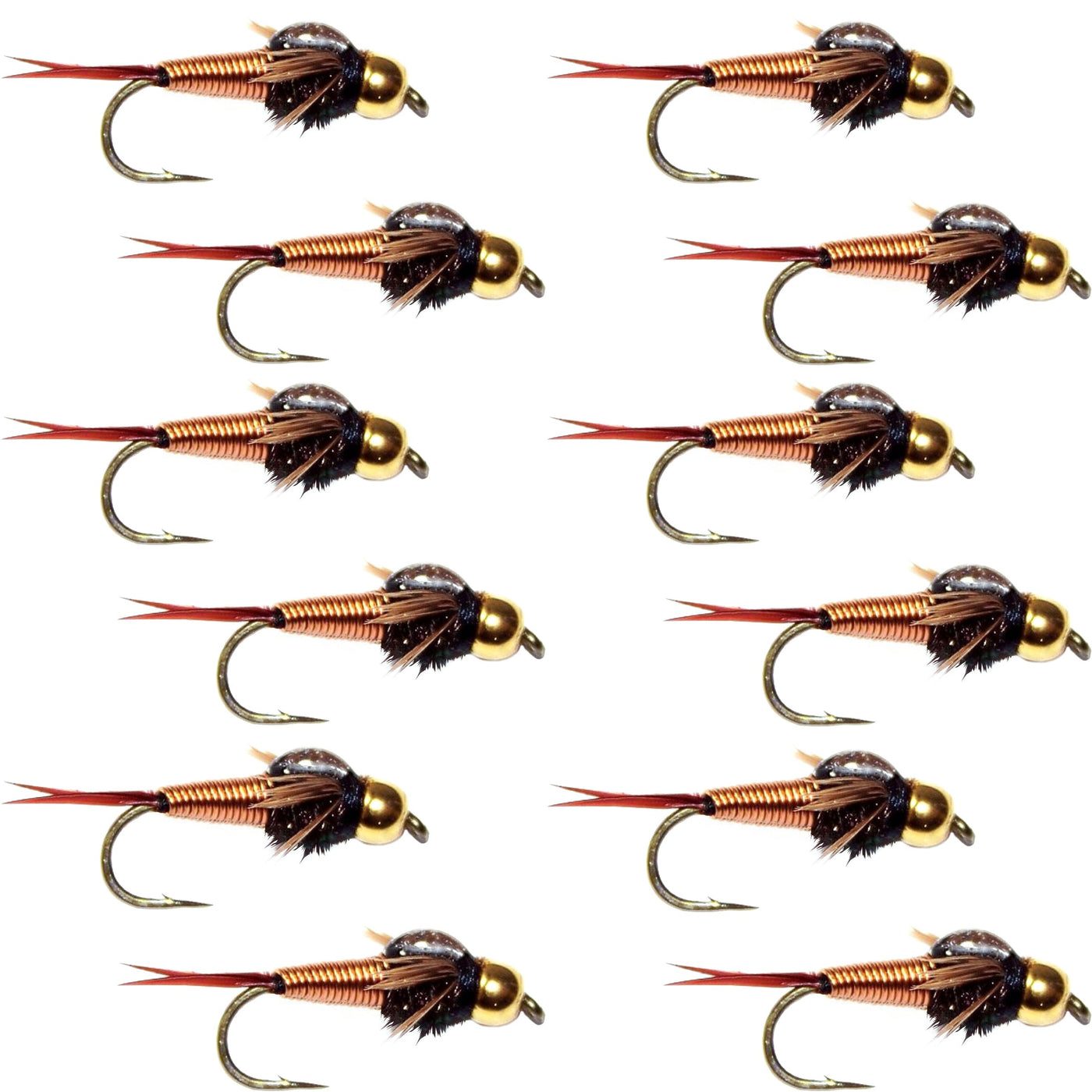 Tungsten Bead Head Copper John Nymph 1 Dozen Fly Fishing Flies - Hook Size 10