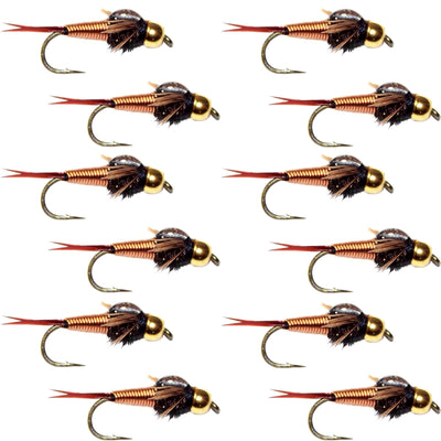 Bead Head Copper John Nymph 1 Dozen Fly Fishing Flies - Hook Size 12