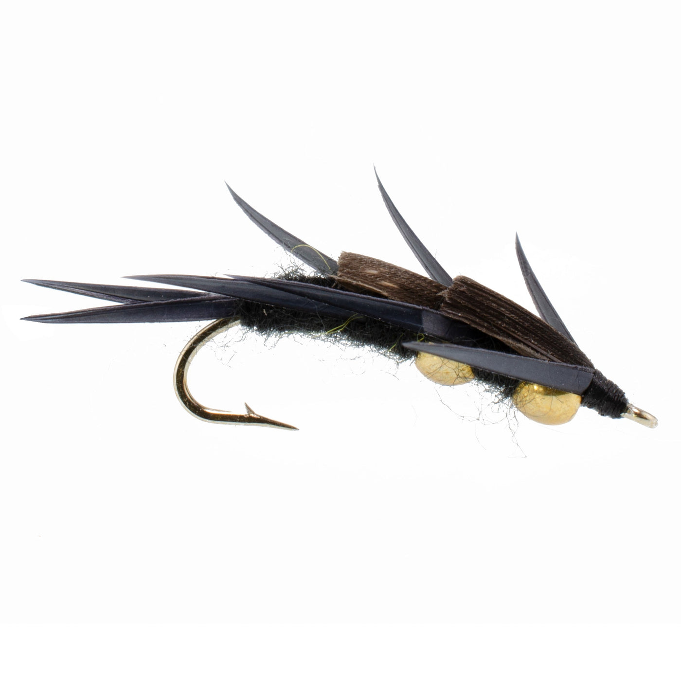 3 Pack Double Bead Black Stone Fly with Black Biot Legs - Stonefly Wet Fly - Hook Size 10