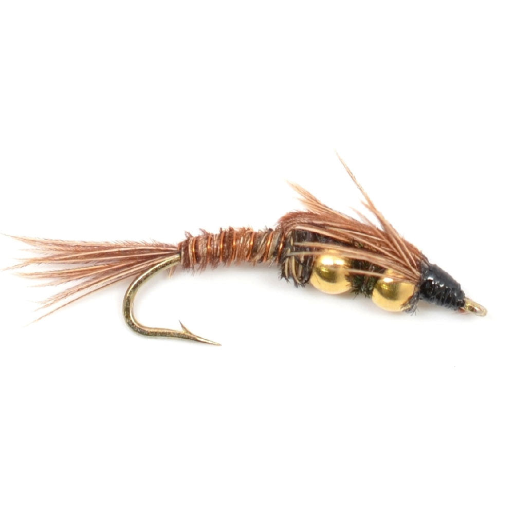 Double Bead Pheasant Tail Nymph Fly Fishing Flies -  6 Flies Hook Size 14