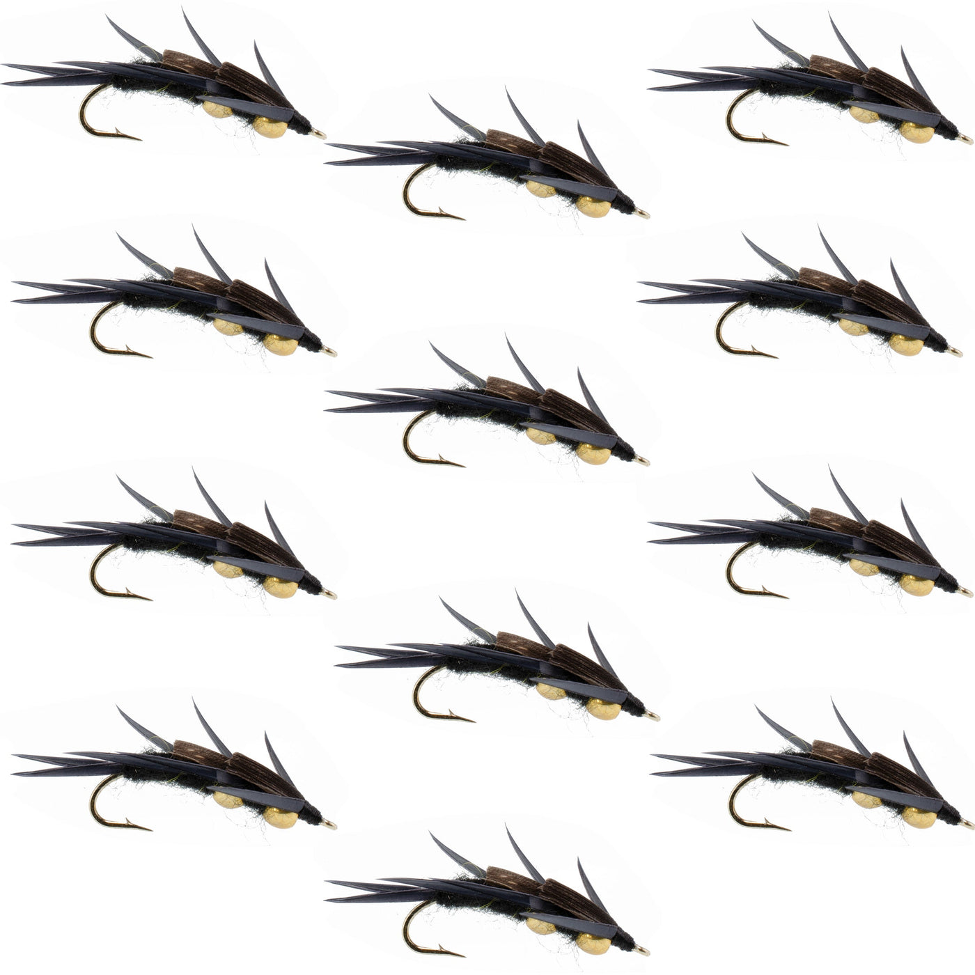 Double Bead Black Stone Fly with Black Biot Legs - Stonefly Wet Fly - 1 Dozen Flies Hook Size 8