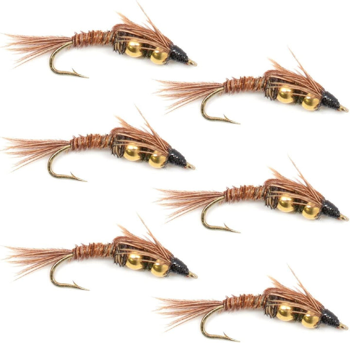 Double Bead Pheasant Tail Nymph Fly Fishing Flies -  6 Flies Hook Size 12