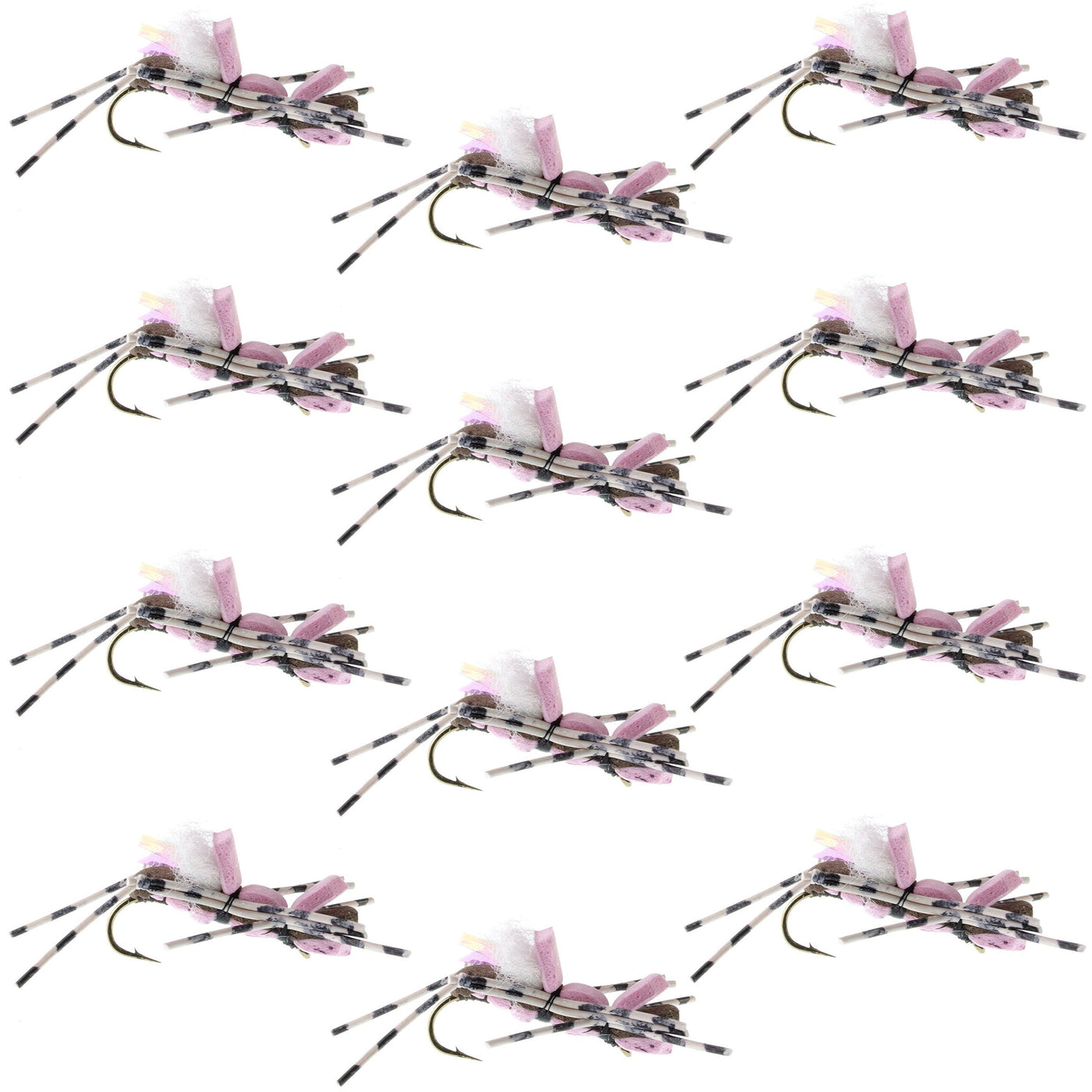 Fat Albert Pink Foam Body Grasshopper Fly - 1 Dozen Flies Hook Size 10