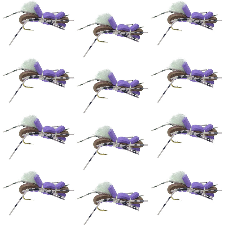 Fat Albert Purple Foam Body Grasshopper Fly - 1 Dozen Flies Hook Size 10