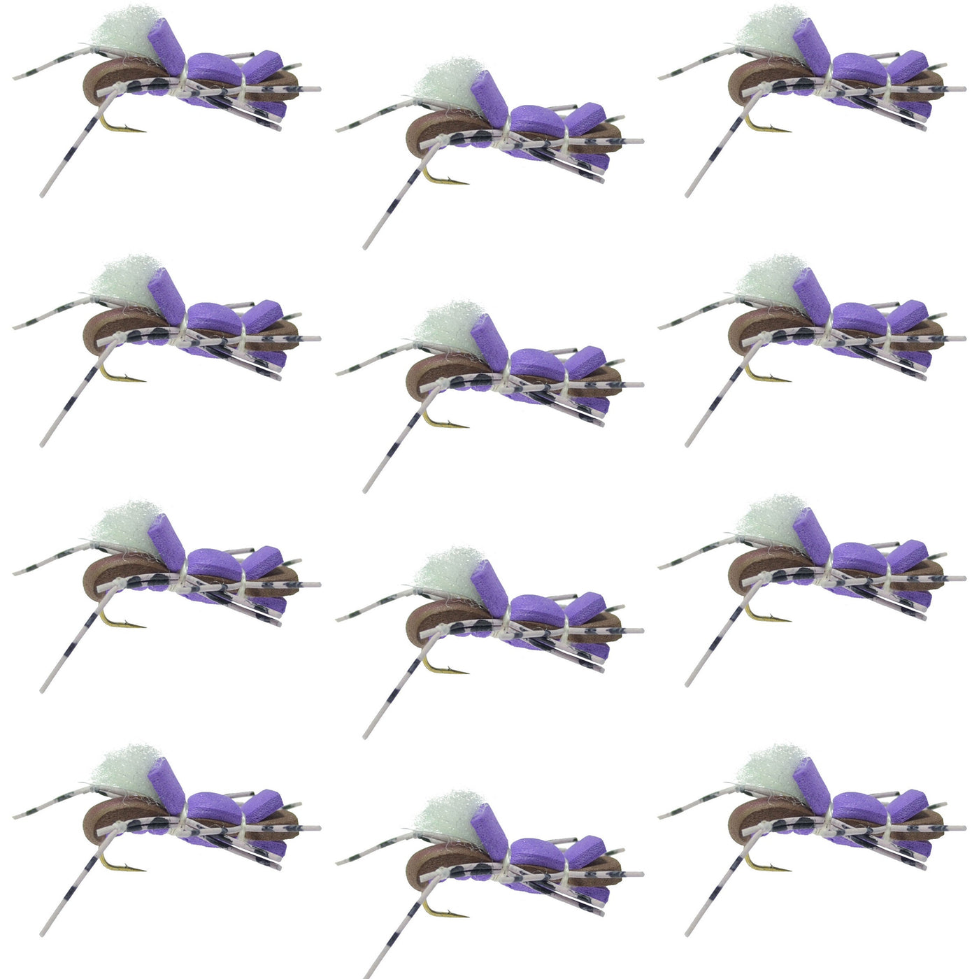 Fat Albert Purple Foam Body Grasshopper Fly - 1 Dozen Flies Hook Size 10