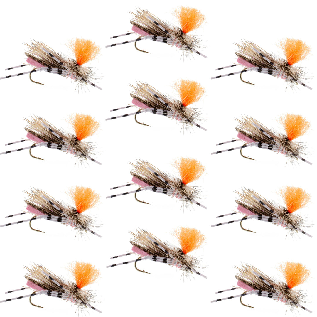 Feth Hopper Pink - Foam Grasshopper Fly Pattern - 1 Dozen Flies Hook Size 10