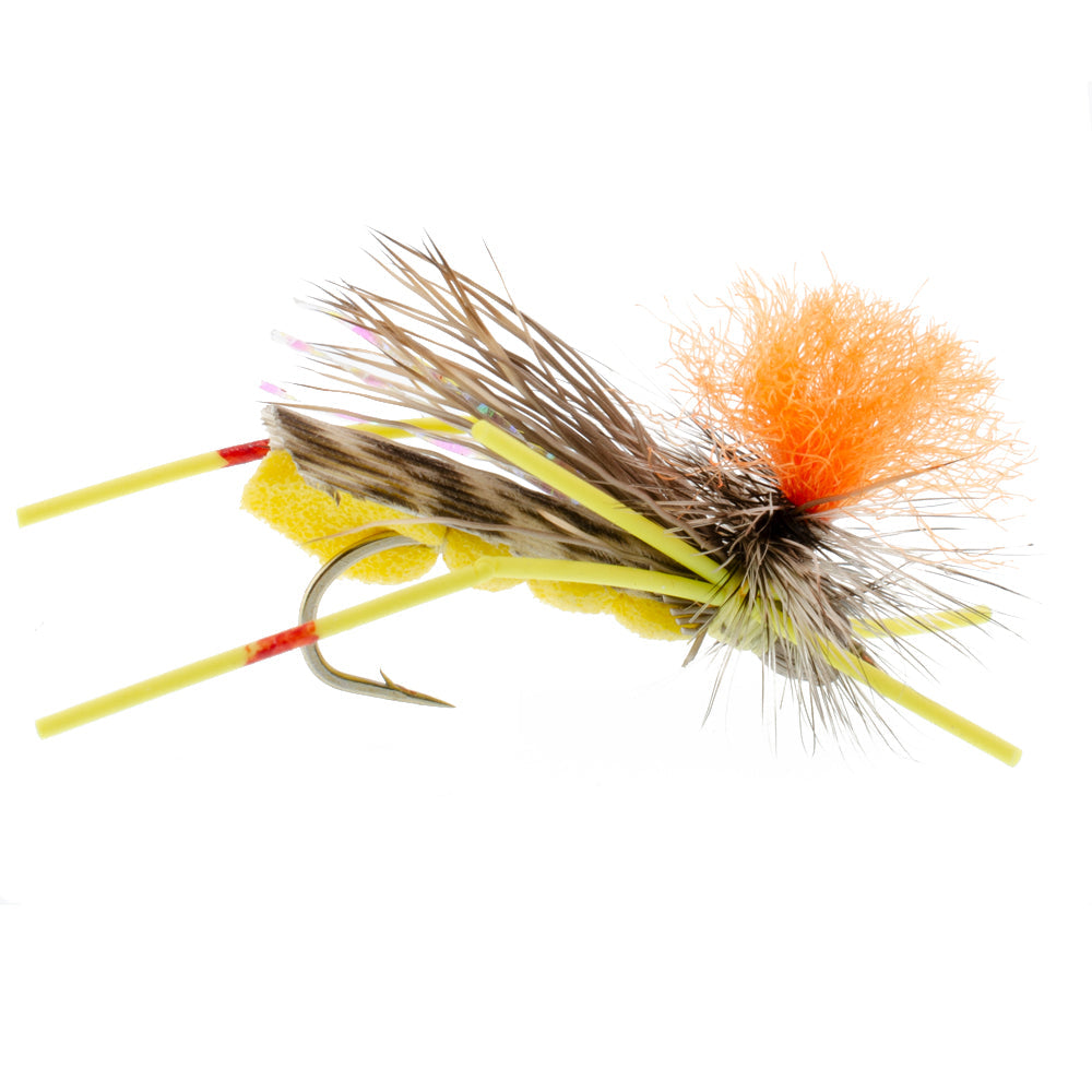 Feth Hopper Yellow - Foam Grasshopper Fly Pattern - 1 Dozen Flies Hook Size 10