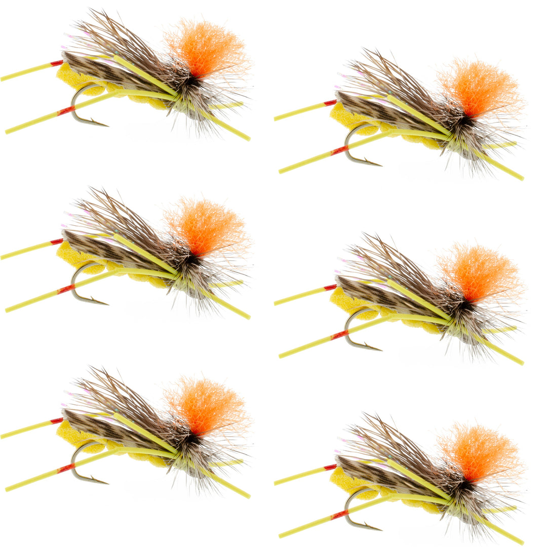 Feth Hopper Yellow - Foam Grasshopper Fly Pattern - 6 Flies Flies Hook Size 10