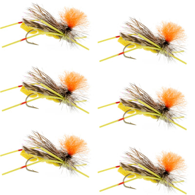 Feth Hopper Yellow - Foam Grasshopper Fly Pattern - 6 Flies Flies Hook Size 10