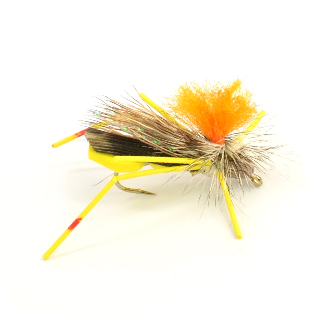 Trout Fly Assortment - High Visibility Feth Grasshopper Dry Fly Collection 1 Dozen Flies - Foam Body Hopper Flies - Size 10