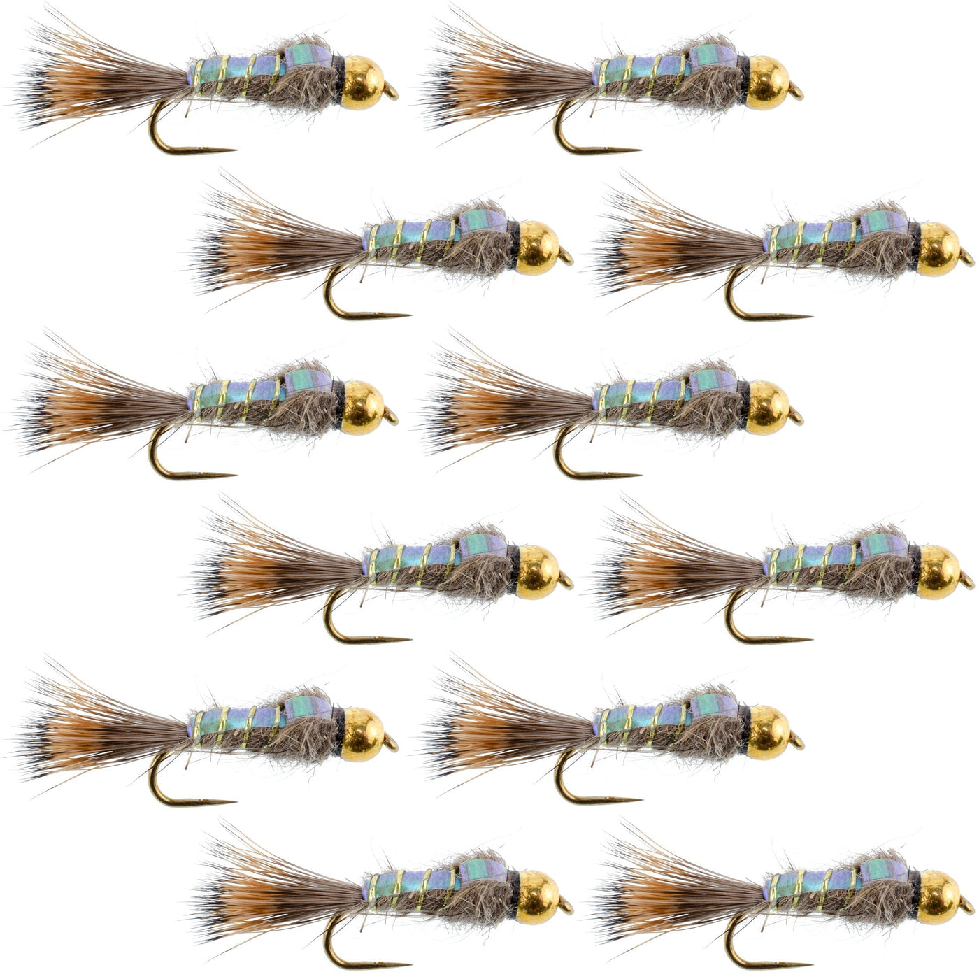Barbless Bead Head Flash Back Gold Ribbed Hare's Ear Nymph 1 Dozen Flies Hook Size 16