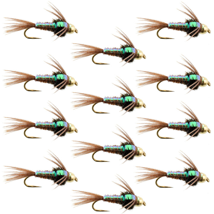 Barbless Bead Head Flashback Pheasant Tail Nymph Fly 1 Dozen Flies Hook Size 16