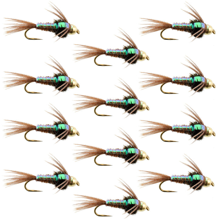 Barbless Bead Head Flashback Pheasant Tail Nymph Fly 1 Dozen Flies Hook Size 14