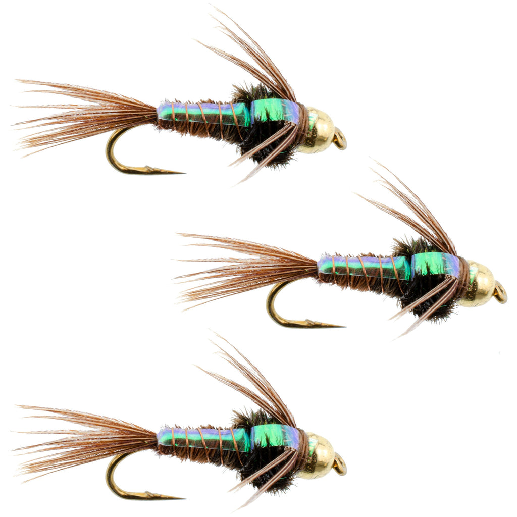 3 Pack Bead Head Pheasant Tail Nymph Hook Size 10 Fly Fishing Flies