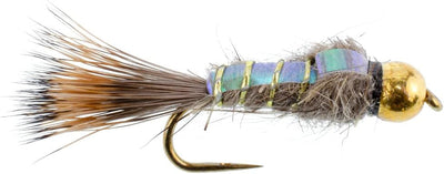 Barbless Bead Head Flash Back Gold Ribbed Hare's Ear Nymph 6 Flies Hook Size 14