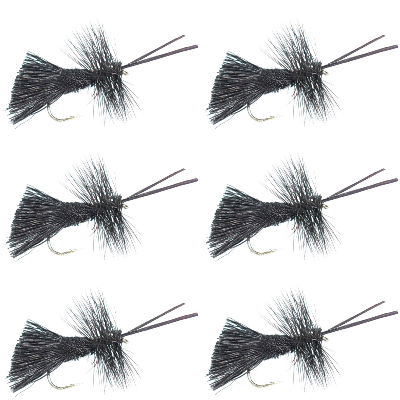 Goddard Caddis Black Dry Fly - 6 Flies Hook Size 16