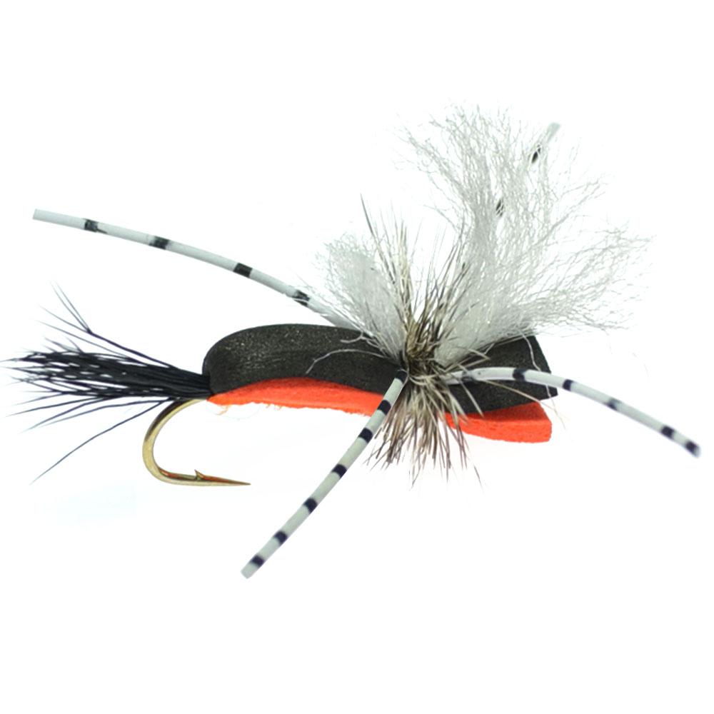 Hippie Stomper Black Orange Foam Body Grasshopper Dry Fly - 4 Flies Size 14